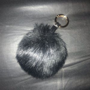 NEW BLACK FURRY POM POM KEYCHAIN